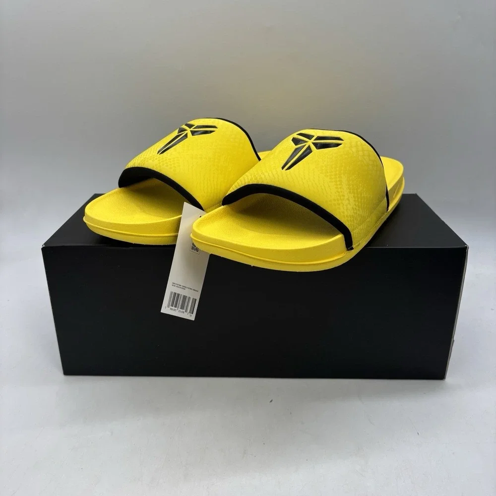 Nike Kobe Off Court Slides Mens 11 Womens 12 Lightning Yellow Black Mamba NEW